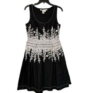 Max Studio Embroidered Floral Sleeveless Cotton Fit & Flare Dress Black Medium